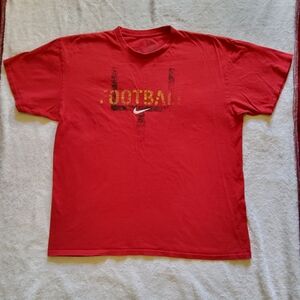 Vintage Y2K Nike Swoosh Football Goal Shirt Men's Large Red Back Yellow Graphic